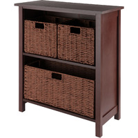 Milan 4-Pc Storage Shelf With 3 Foldable Woven Baskets  Walnut
