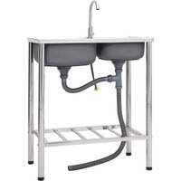 Vidaxl Camping Sink Double Basins With Tap Stainless Steel