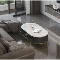 Modern Coffee Table Whitegray Sintered Stone Top & Gold With Drawer(D0102H5Qhd8)