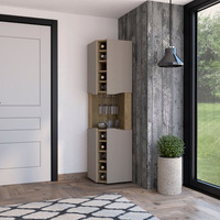Lyla Corner Bar Cabinet Ten Built-In Wine Rack Four Door Cabinet Four Interior Shelves(D0102H2Rldu)