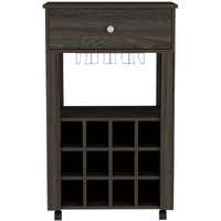 Ace Bar Cart Twelve Built-In Wine Rack Four Legs One Open Shelf(D0102H2R09V)