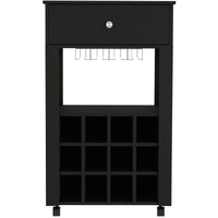 Ace Bar Cart Twelve Built-In Wine Rack Four Legs One Open Shelf(D0102H2R09W)