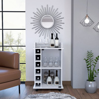 Vegas Bar Cart Two Tier Cabinet With Glass Door Six Cubbies For Liquor(D0102H2R01G)