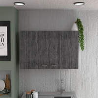 Wall Cabinet Toran  Two Shelves  Double Door  White  Smokey Oak Finish(D0102Hgedwa)