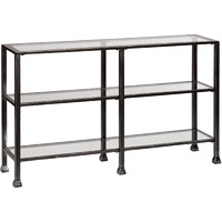 49 Clear And Black Glass Distressed Floor Shelf Console Table With Storage
