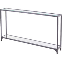 56 Clear And Silver Glass Mirrored Floor Shelf Console Table With Storage