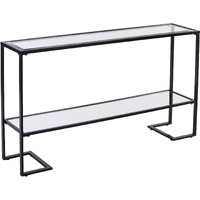 52 Clear And Black Glass Mirrored Frame Console Table With Storage