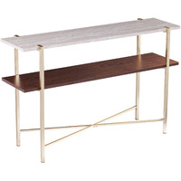 47 Beige And Gold Faux Marble Frame Console Table With Storage