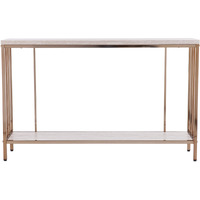 48 Champagne And Gold Faux Stone Floor Shelf Console Table With Storage