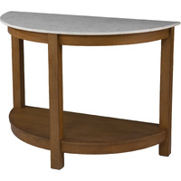 42 White And Natural Faux Marble Half Circle Three Leg Console Table With Storage