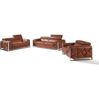 Three Piece Indoor Camel Italian Leather Six Person Seating Set