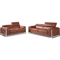 Two Piece Indoor Camel Italian Leather Five Person Seating Set