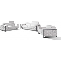 Three Piece Indoor White Italian Leather Six Person Seating Set
