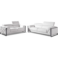 Two Piece Indoor White Italian Leather Five Person Seating Set