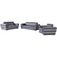 Three Piece Indoor Dark Gray Italian Leather Six Person Seating Set