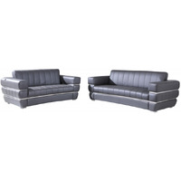 Two Piece Indoor Dark Gray Italian Leather Five Person Seating Set