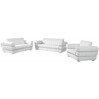 Three Piece Indoor White Italian Leather Six Person Seating Set