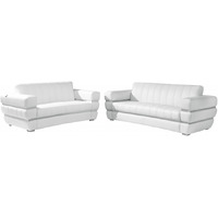 Two Piece Indoor White Italian Leather Five Person Seating Set