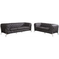 Two Piece Indoor Brown Italian Leather Five Person Seating Set
