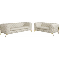 Two Piece Indoor Beige Italian Leather Five Person Seating Set