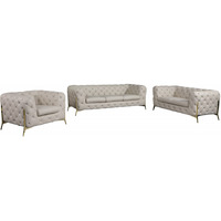Three Piece Indoor Beige Italian Leather Six Person Seating Set