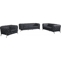 Three Piece Indoor Dark Gray Italian Leather Six Person Seating Set