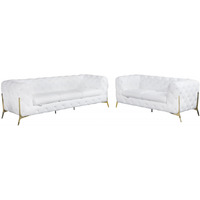 Two Piece Indoor White Italian Leather Five Person Seating Set