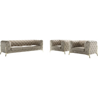 Three Piece Indoor Beige Italian Leather Five Person Seating Set