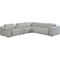 Light Gray Italian Leather Power Reclining U Shaped Six Piece Corner Sectional With Console