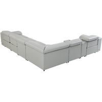 Light Gray Italian Leather Power Reclining U Shaped Seven Piece Corner Sectional With Console