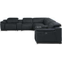 Black Italian Leather Power Reclining U Shaped Eight Piece Corner Sectional With Console