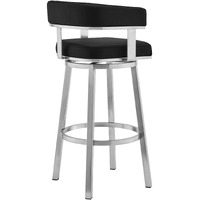 38 Black And Silver Faux Leather Swivel Low Back Bar Height Chair With Footrest