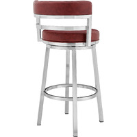 36 Red And Silver Faux Leather And Iron Swivel Low Back Counter Height Bar Chair With Footrest