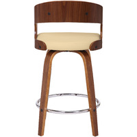 26 Cream And Brown Faux Leather And Iron Swivel Low Back Counter Height Bar Chair With Footrest