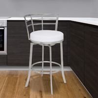 35 White Faux Leather And Iron Swivel Low Back Counter Height Bar Chair
