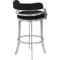 38 Black And Silver Faux Leather And Iron Swivel Low Back Bar Height Chair With Footrest