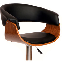 44 Black And Brown Faux Leather And Solid Wood Swivel Low Back Adjustable Height Bar Chair With Footrest