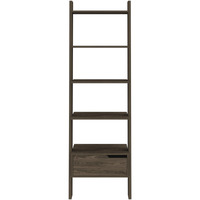 70 Dark Walnut Five Tier Ladder Bookcase With Drawer