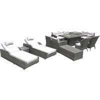 Twelve Piece Outdoor Gray Wicker Multiple Chairs Seating Group Fire Pit Included With Cushions