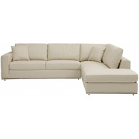 Beige Italian Leather Reclining L Shaped Two Piece Corner Sectional