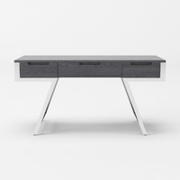 63 Gray And Chrome Rectangular Writing Desk With Three Drawers