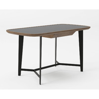 55 Walnut And Black Glass Rectangular Writing Desk
