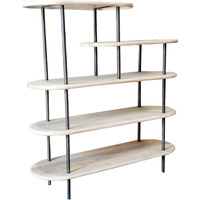 58 Whitewash Solid Wood And Gray Iron Five Tier Oval Bookcase