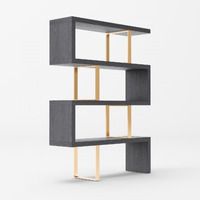 67 Grey Elm And Gold Four Tier Zig Zag Bookcase