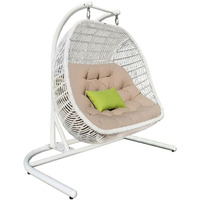 69 Beige And White Metal Swing Chair With Beige Cushion