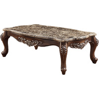 57 Antique Oak And Brown Marble Faux Marble Rectangular Coffee Table