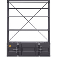 83 Gray Four Tier Cargo Style Bookcase With Cabinets And Ladder