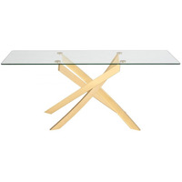63 Clear And Gold Rectangular Glass And Stainless Steel Dining Table