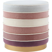 18 Blush Velvet And Gold Round Striped Ottoman