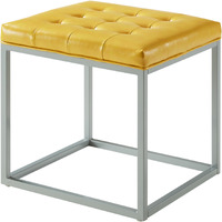 18 Yellow Faux Leather And Gray Cube Ottoman
